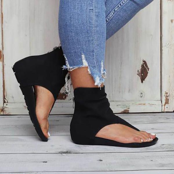 Hollow out Back Zipper Flat Booties