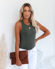 PREORDER - Cactus Washed Cotton Racerback Tank - Olive