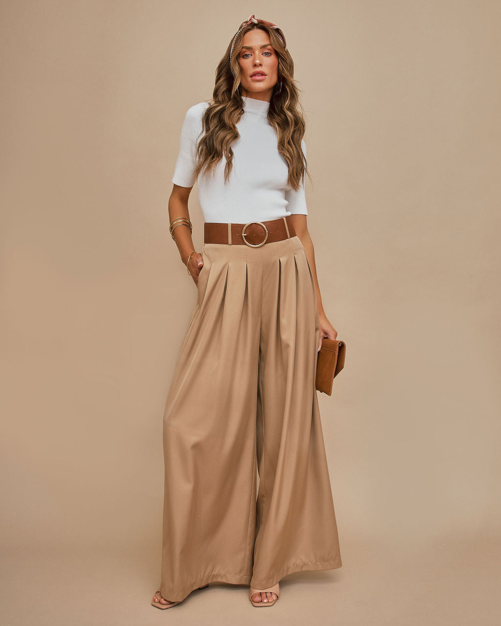 PREORDER - Taylor Belted Pocketed Pants - Khaki