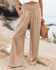 PREORDER - Weston Linen Blend Pocketed Smocked Pants - Camel