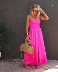 PREORDER - Wynwood Smocked Strapless Pocketed Jumpsuit - Neon Pink