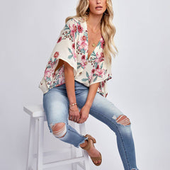 Palm Desert Floral Drape Bodysuit - Ivory