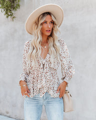 Palm Wells Floral Tie Front Peplum Blouse