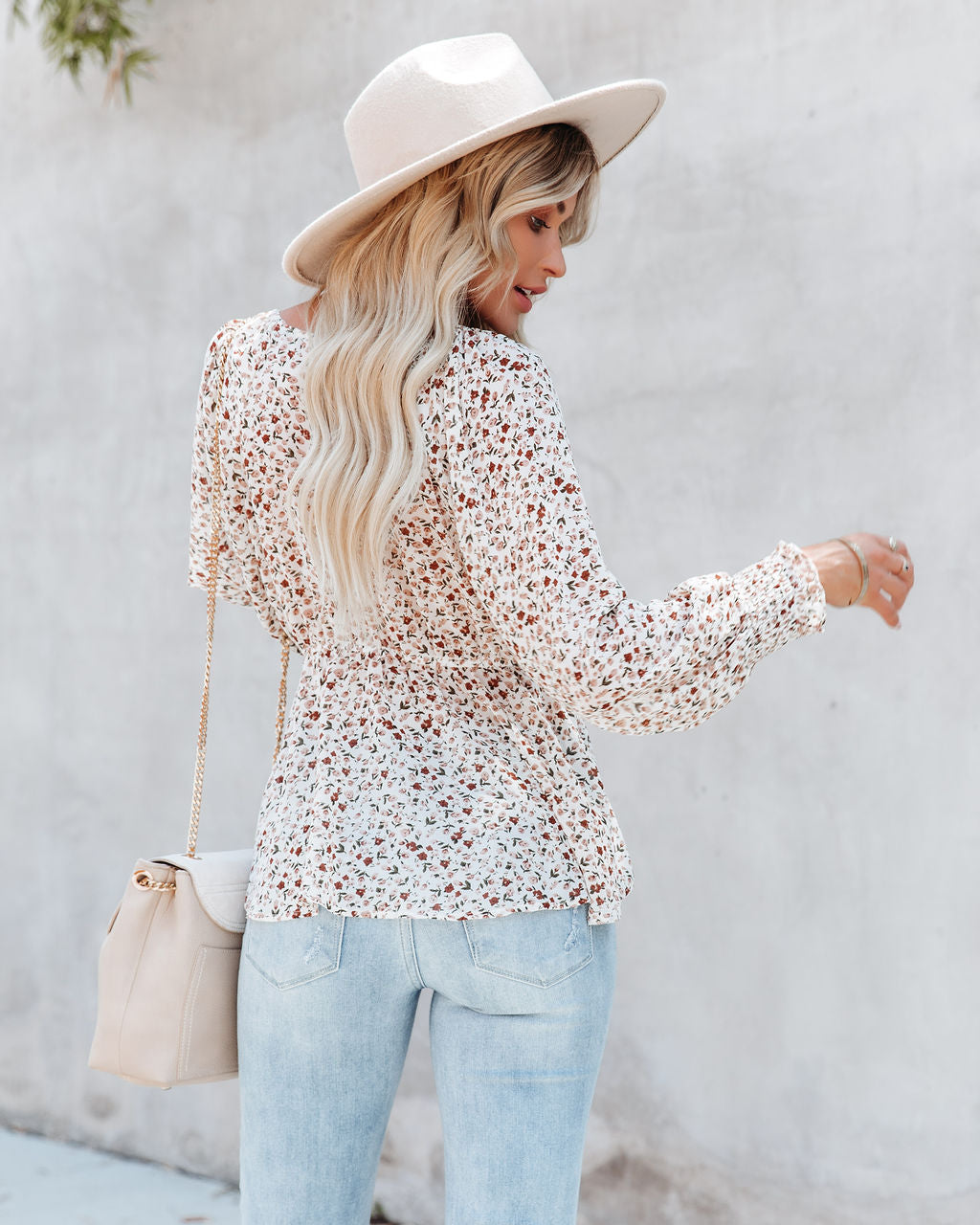 Palm Wells Floral Tie Front Peplum Blouse