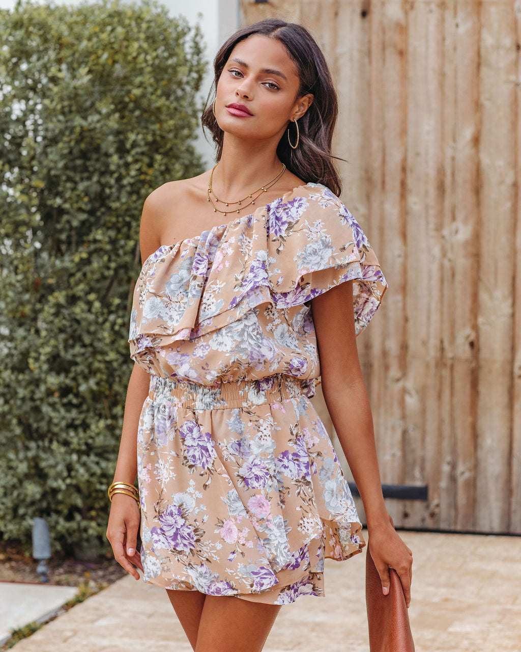 Parisienne Dreams Floral One Shoulder Ruffle Romper