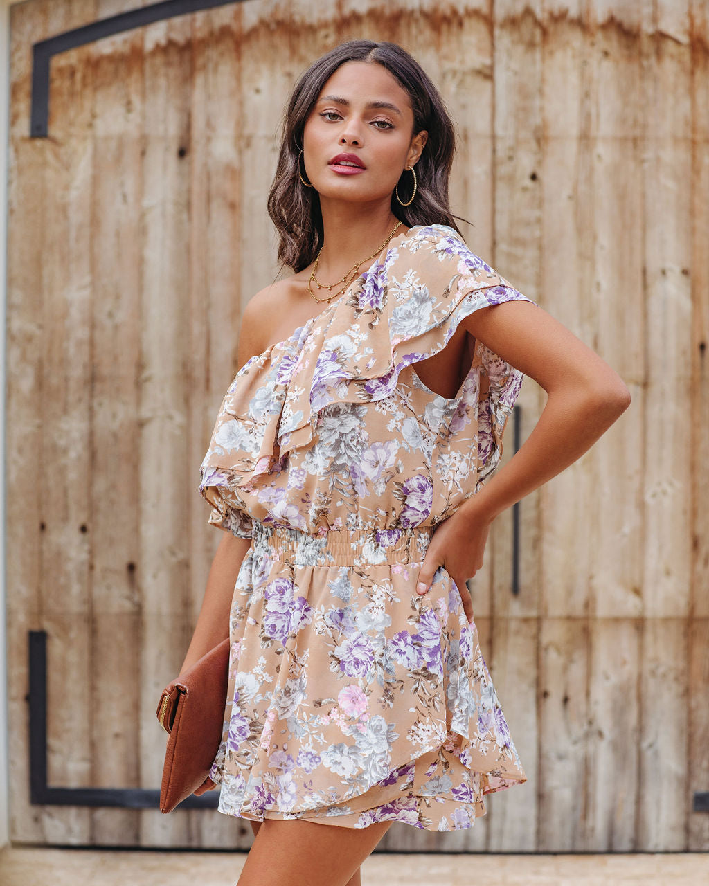 Parisienne Dreams Floral One Shoulder Ruffle Romper