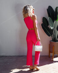 Phoebe Knit Textured Wide Leg Pants - Hot Pink