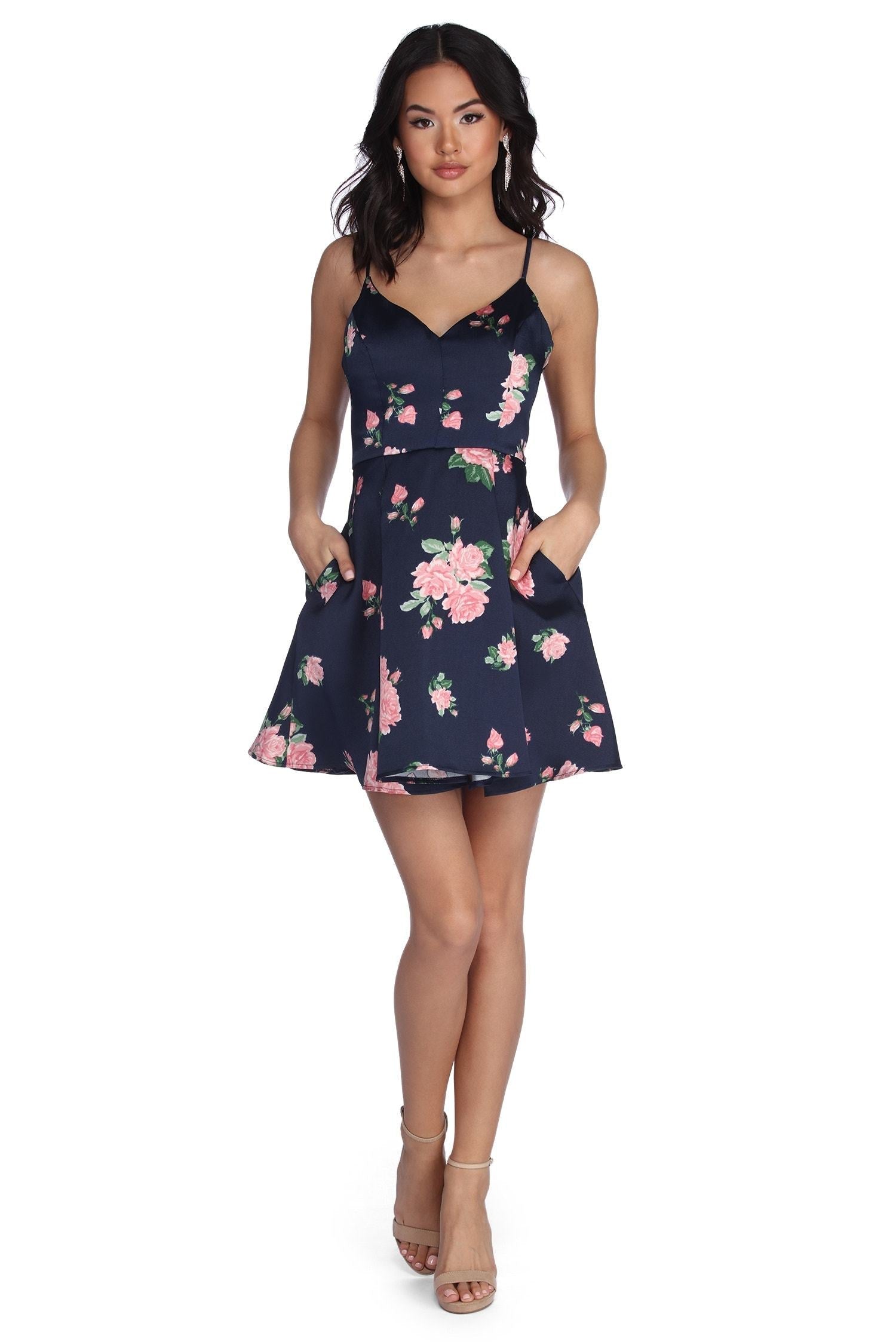 Pia Satin Floral Party Dress