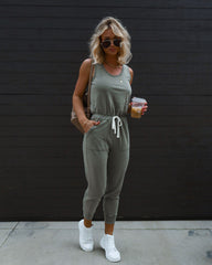 Placerville Pocketed Drawstring Jumpsuit - Dusty Olive