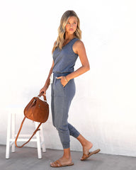 Placerville Pocketed Drawstring Jumpsuit - Indigo