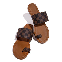 Plaid Toe Loop Slip-On Open Rounded Toe Slippers