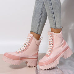 Platform Chunky Heel Warm Booties Lace Up Fur Lining Ankle Boots