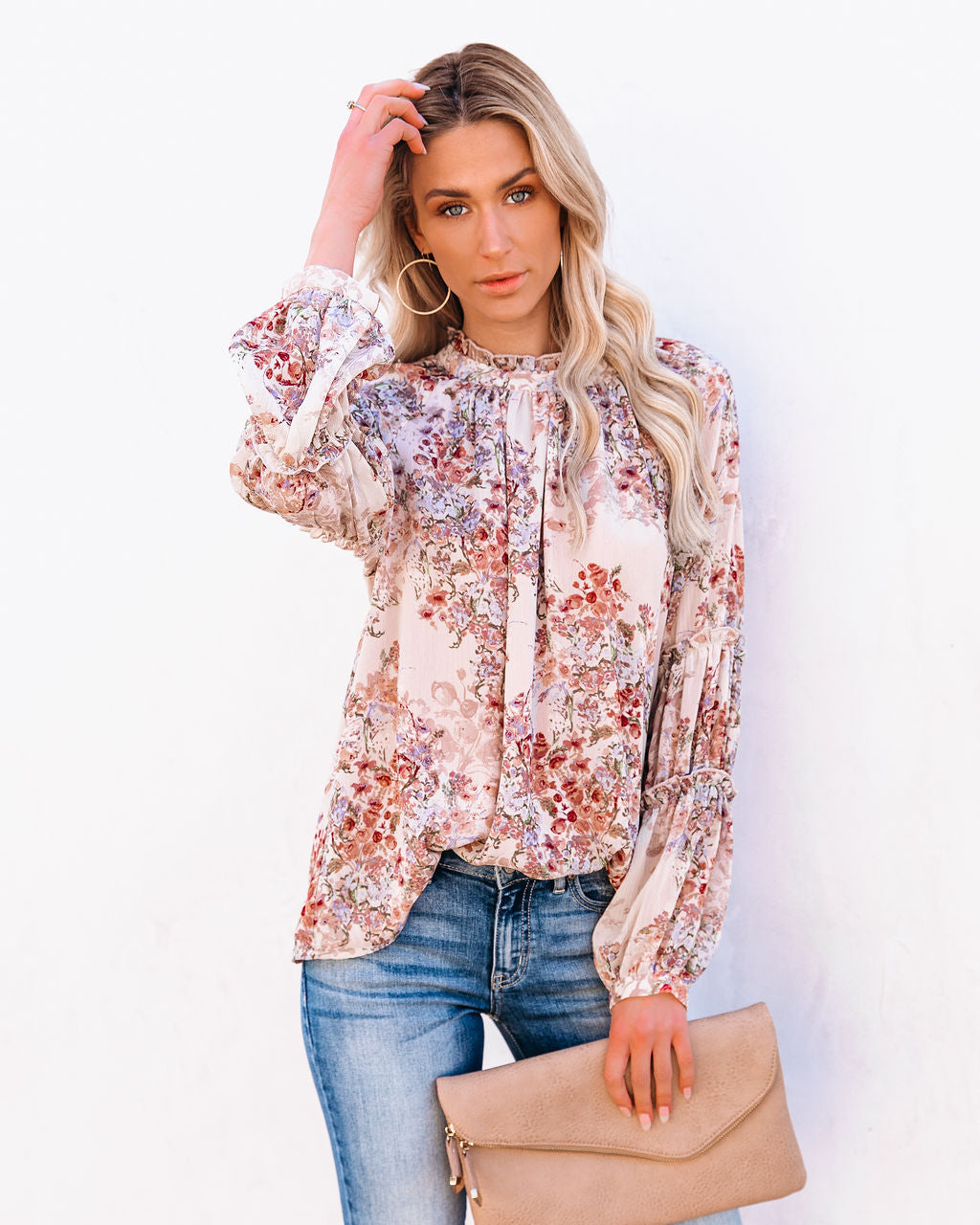 Plenty Of Love Floral Ruffle Sleeve Blouse