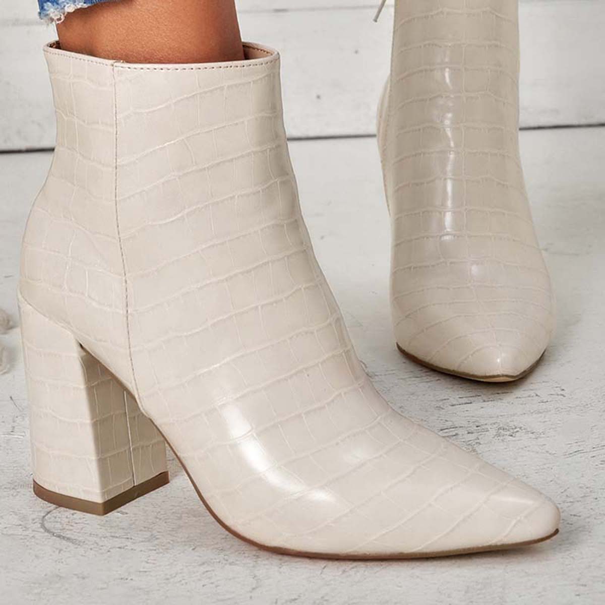 Pointed Toe Ankle Boots Side Zipper Chunky Heel Booties