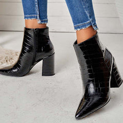 Pointed Toe Ankle Boots Side Zipper Chunky Heel Booties