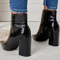 Pointed Toe Ankle Boots Side Zipper Chunky Heel Booties