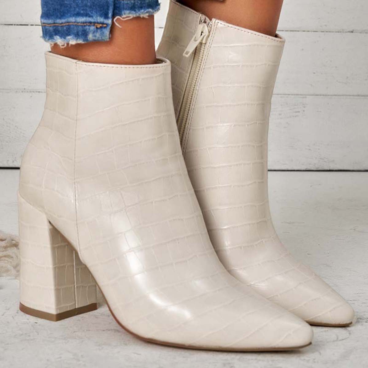 Pointed Toe Ankle Boots Side Zipper Chunky Heel Booties