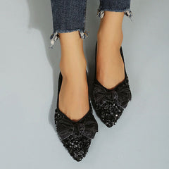 Pointed Toe Bow Sequins Flats