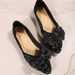 Pointed Toe Bow Sequins Flats