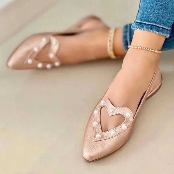 Pointed Toe Heart Cutout Beaded Flat Sandals