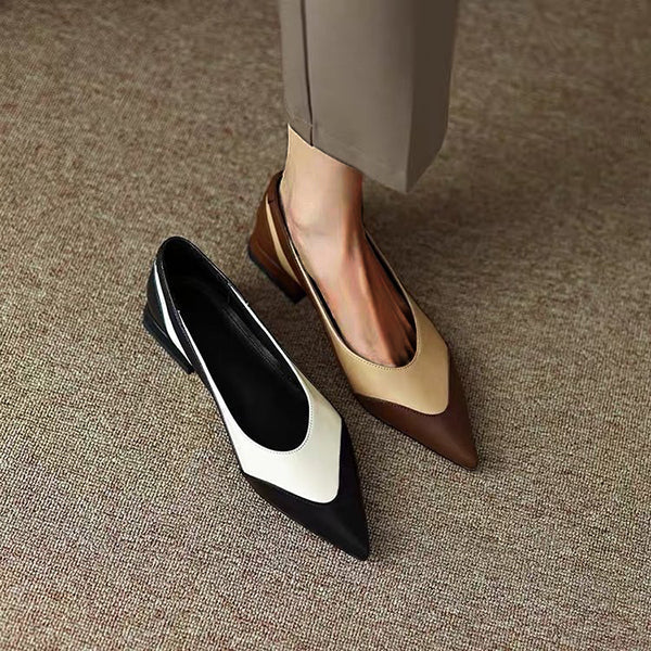 Pointed Toe Pu Colorblock Low Heels
