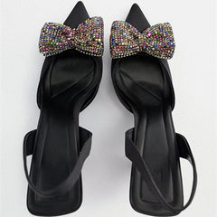 Pointed Toe Rhinestone Kitten Heel Sandals