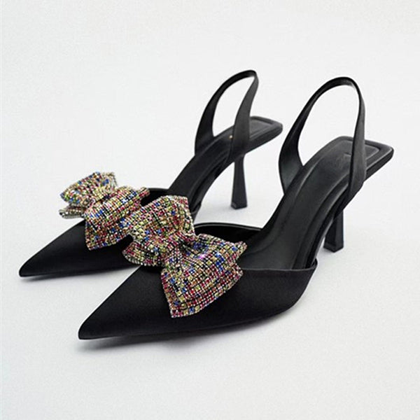 Pointed Toe Rhinestone Kitten Heel Sandals