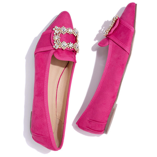 Pointed Toe Vanderpump Embellished Faux Suede Flats