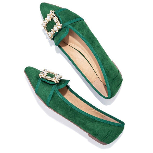 Pointed Toe Vanderpump Embellished Faux Suede Flats