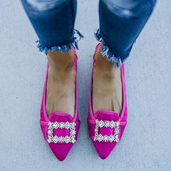 Pointed Toe Vanderpump Embellished Faux Suede Flats