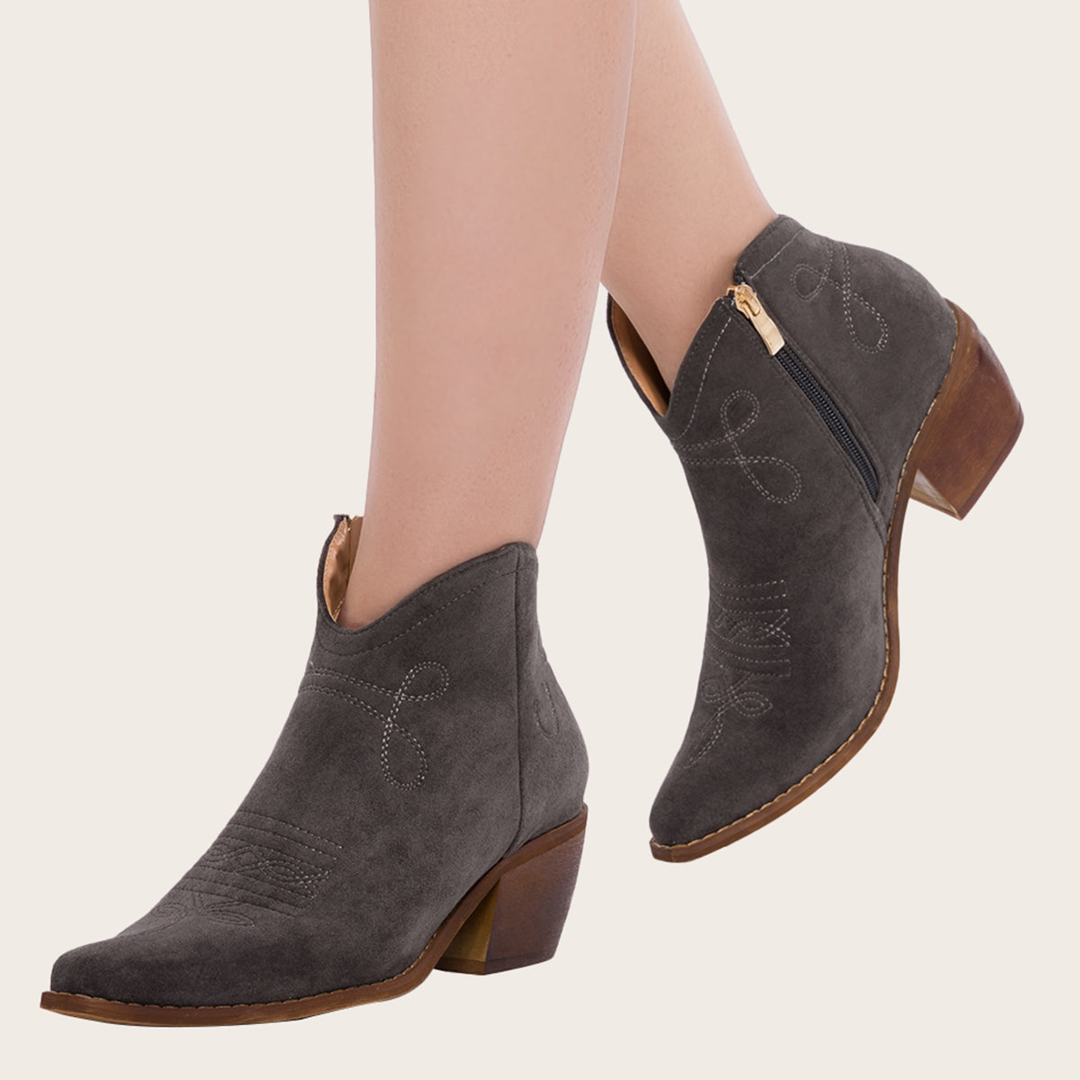 Pointed Toe Western Cowgirl Boots Chunky Heel Ankle Booties