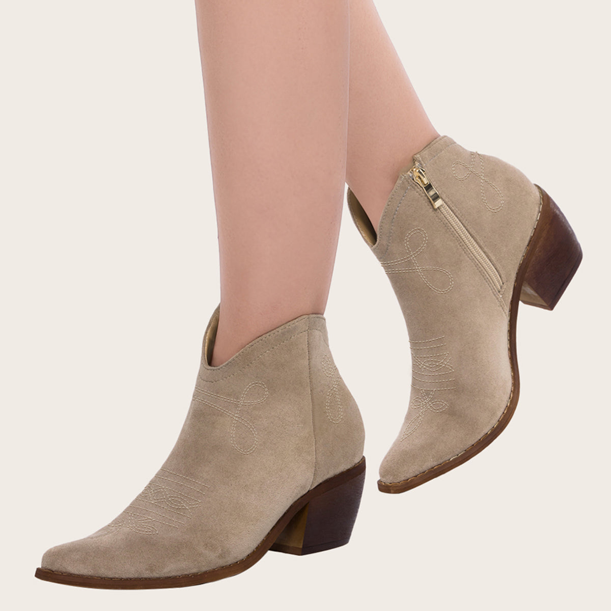 Pointed Toe Western Cowgirl Boots Chunky Heel Ankle Booties