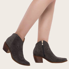 Pointed Toe Western Cowgirl Boots Chunky Heel Ankle Booties