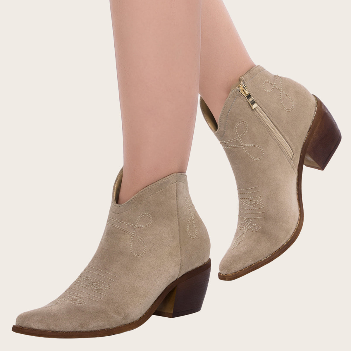 Pointed Toe Western Cowgirl Boots Chunky Heel Ankle Booties