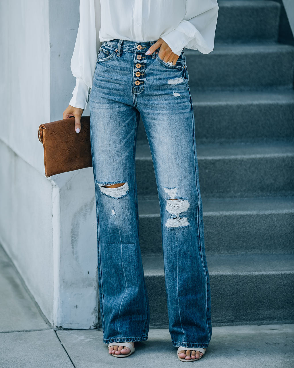 Porter High Rise Distressed 90s Flare Denim