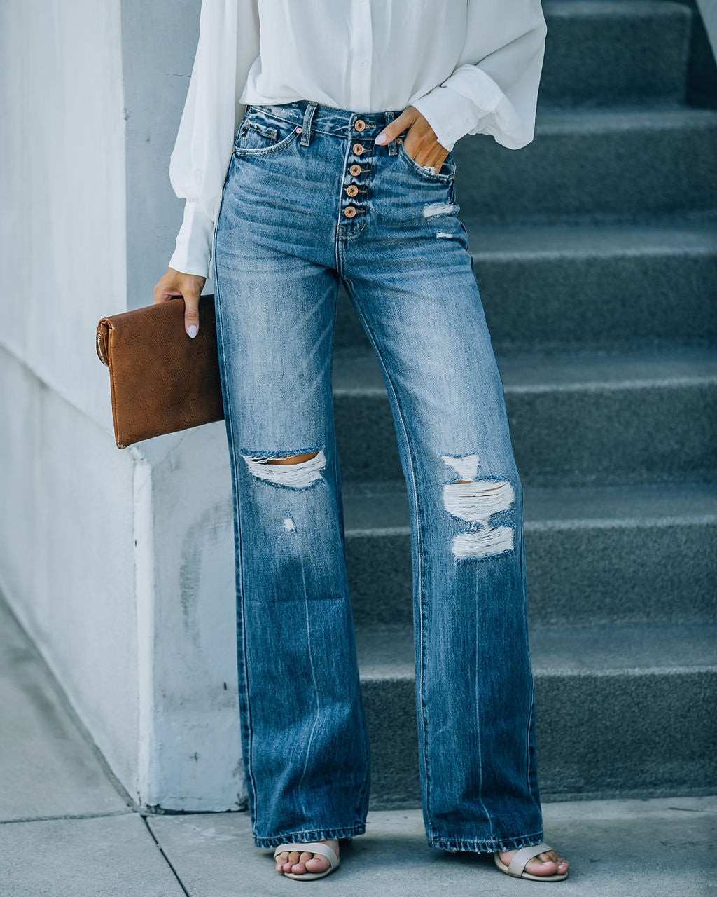 Porter High Rise Distressed 90s Flare Denim