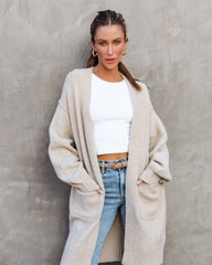 Pratt Knit Pocketed Open Front Cardigan - Beige