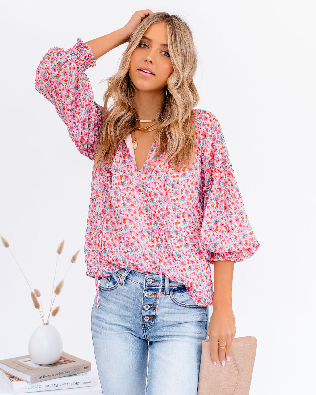 Predictions Floral Smocked Blouse