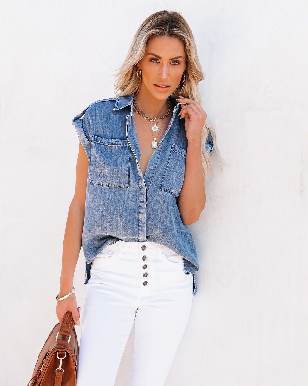 Prescott Chambray Button Down Top