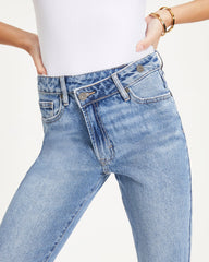 Pyper High Rise Rigid Asymmetrical Button Straight Jeans