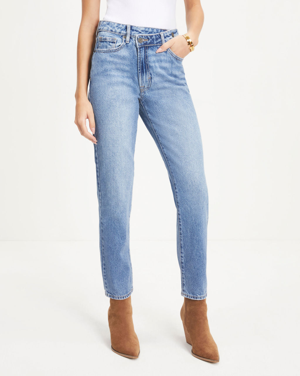 Pyper High Rise Rigid Asymmetrical Button Straight Jeans