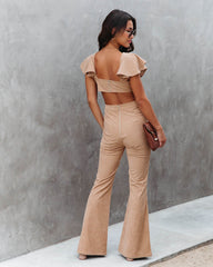 Queen Of The Patch Corduroy Ruffle Cutout Jumpsuit - Taupe