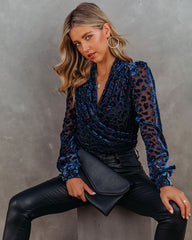 Quickly Velvet Burnout Leopard Drape Blouse