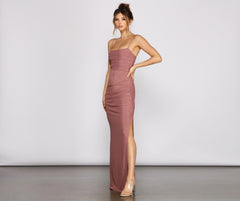 Quinn Ruched High Slit Formal Dress