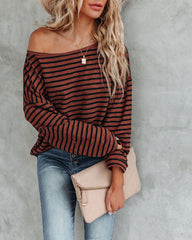 Raelle Cotton Blend Striped Top - Brown Navy