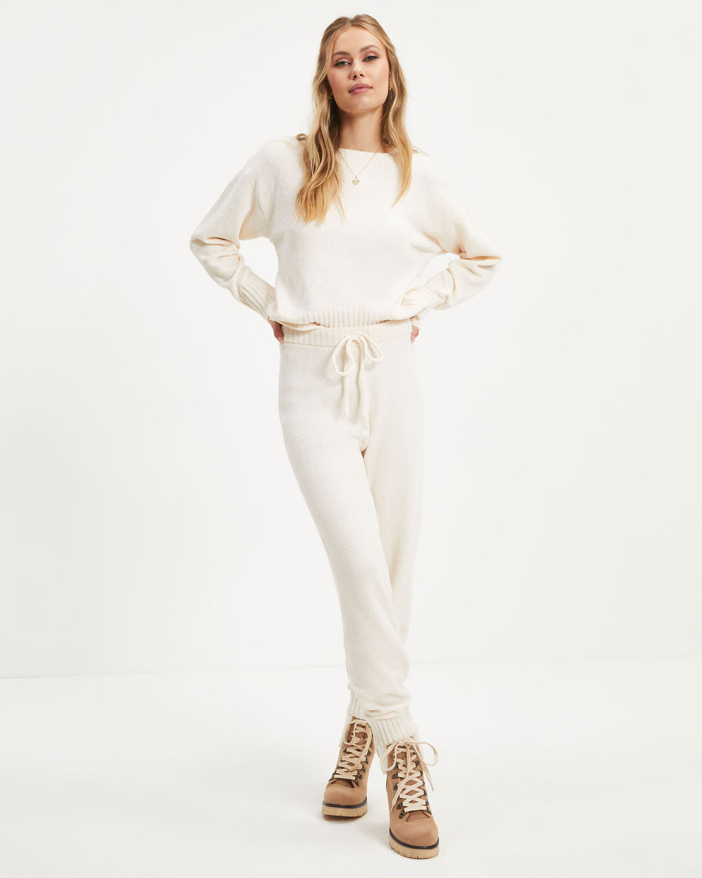 Rainy Day Glam Chenille Jogger Pants - Cream