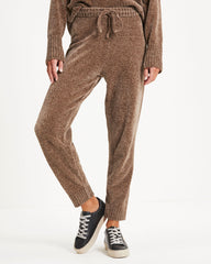 Rainy Day Glam Chenille Jogger Pants - Mocha