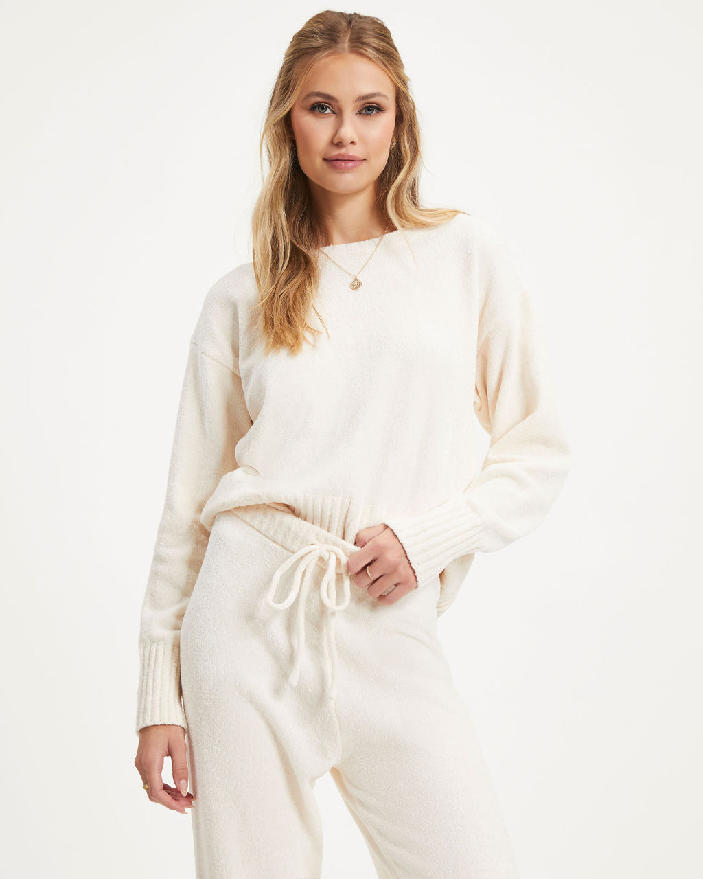 Rainy Day Glam Chenille Pullover Sweater - Cream