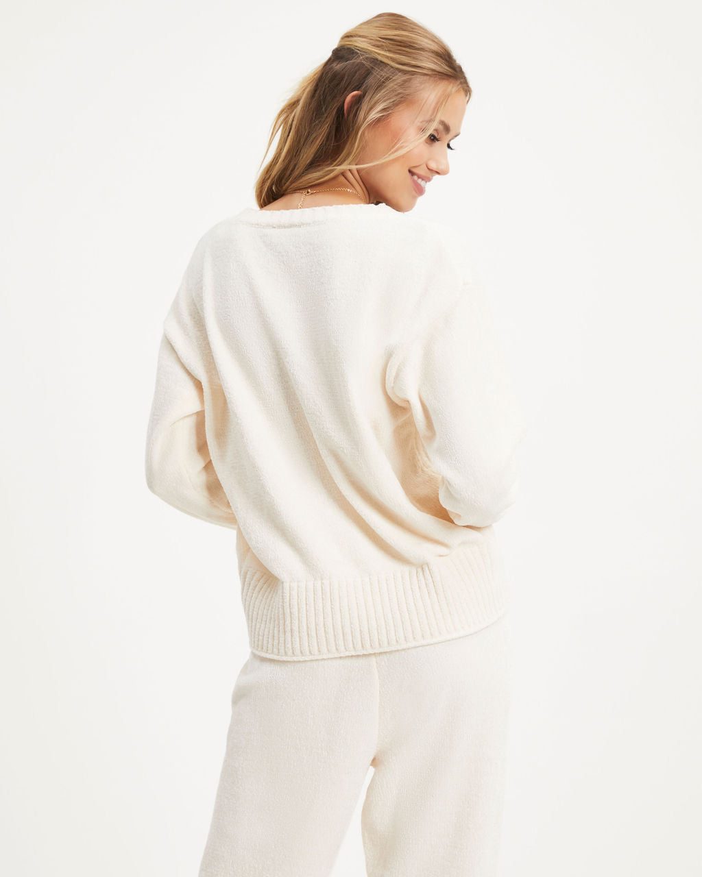 Rainy Day Glam Chenille Pullover Sweater - Cream