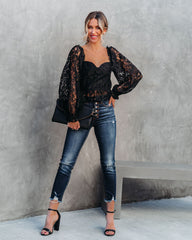 Ready To Mingle Cropped Lace Peplum Blouse - Black